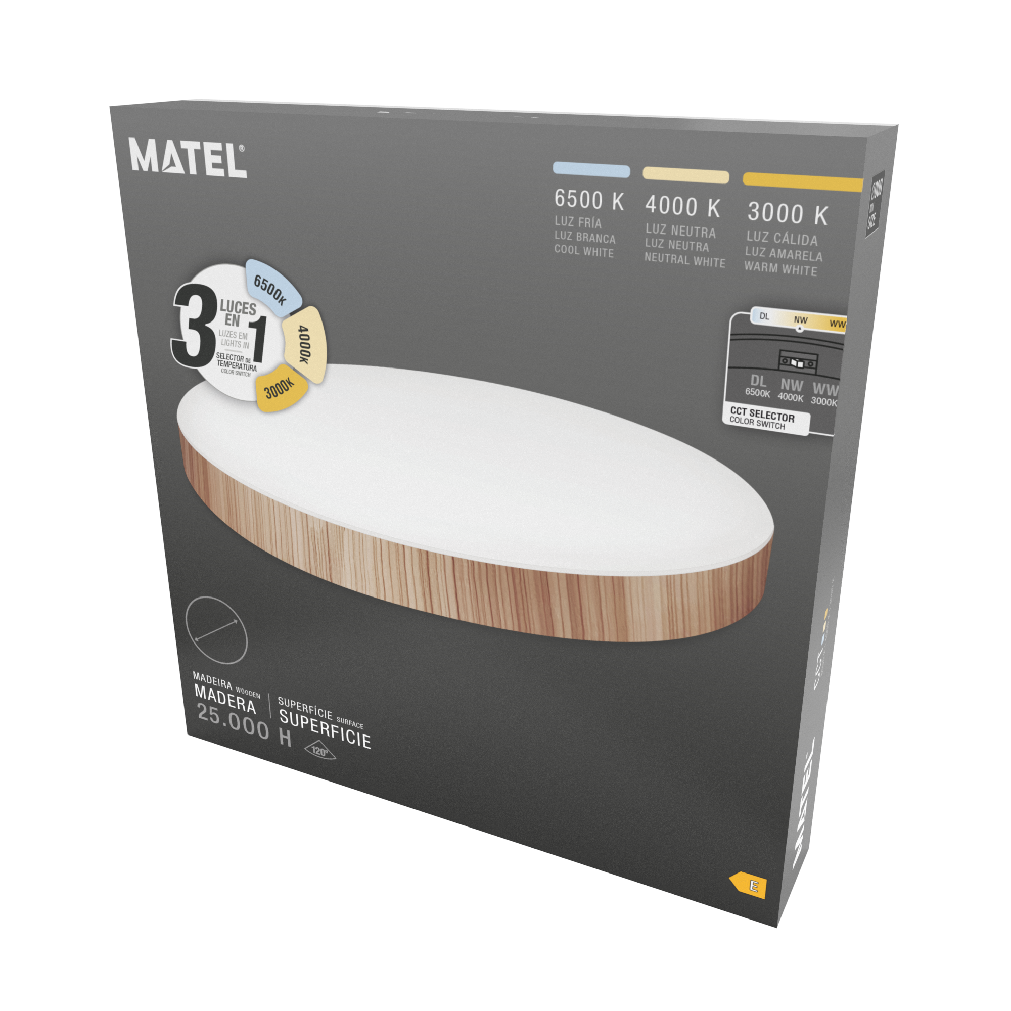 PLAFÓN LED REDONDO SUPERFICIE MADERA NÓRDICA 300MM 24W 3CCT - Imagen 2