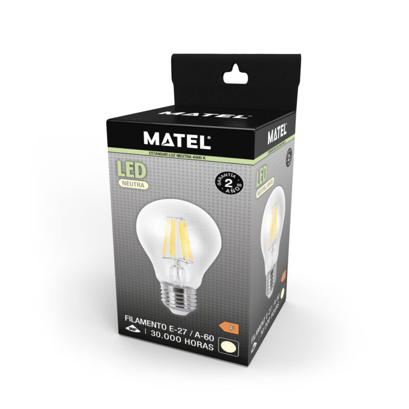 Bombilla LED Matel estándar filamento E27 6W neutra en caja