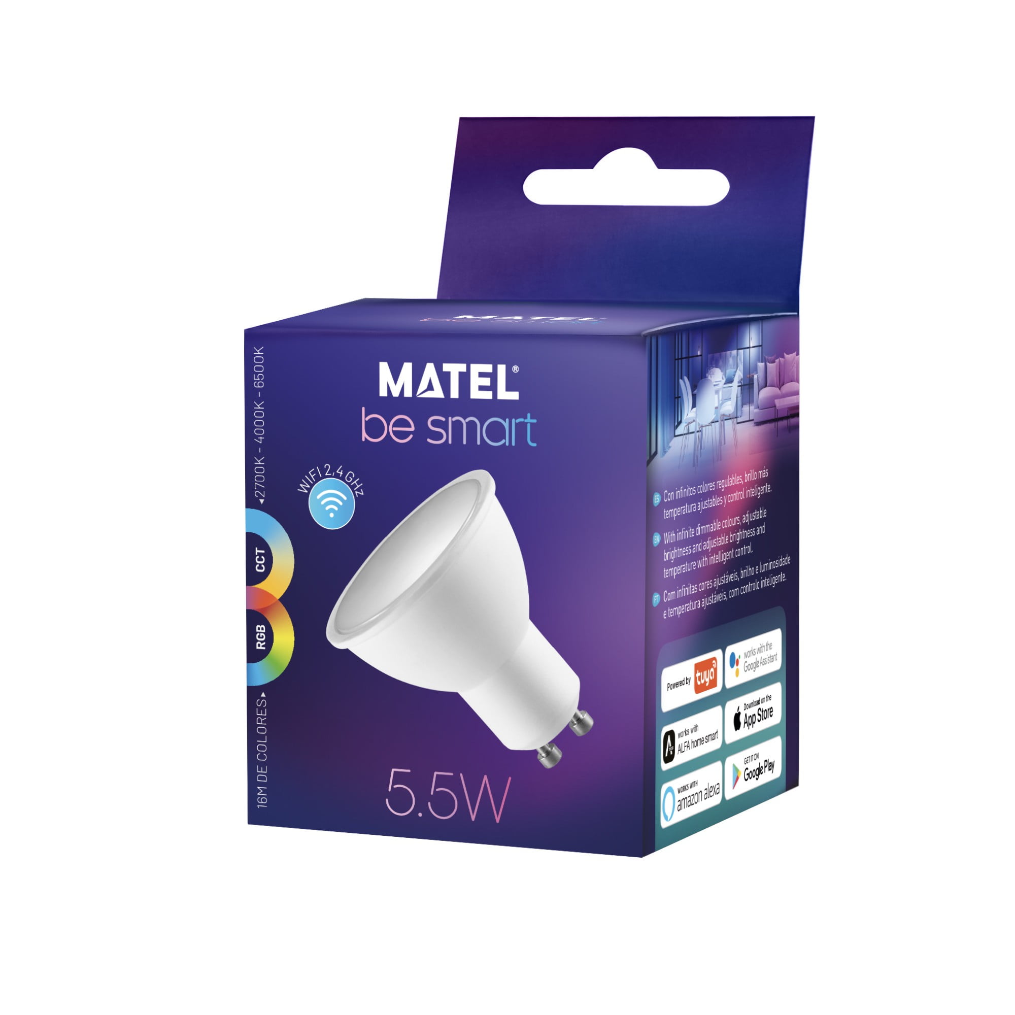 BOMBILLA LED DICROICA MATEL SMART WIFI GU10 5,5W RGB - Imagen 3