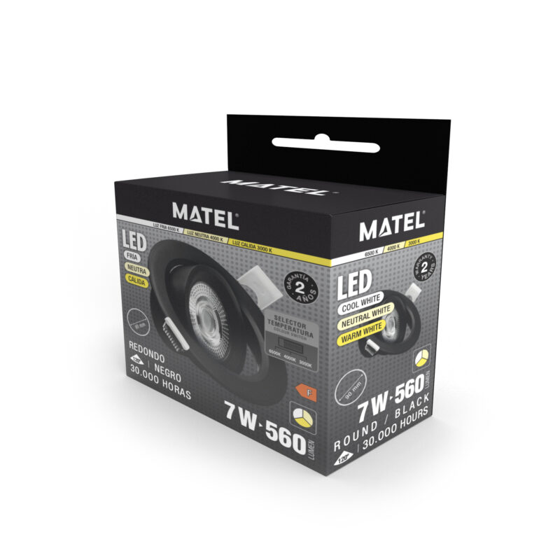 ARO LED BASCULANTE IP20 REDONDO NEGRO 7W. CCT - Imagen 2