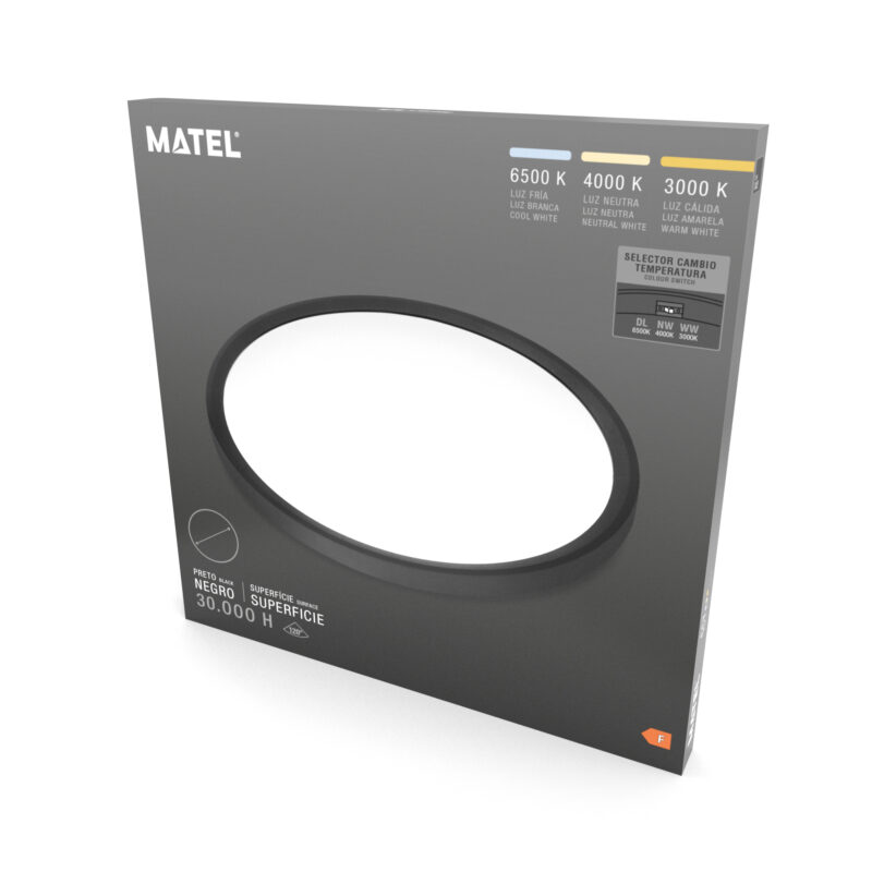 PANEL LED REDONDO SUPERFICIE NEGRO 400MM 32W CCT - Imagen 2