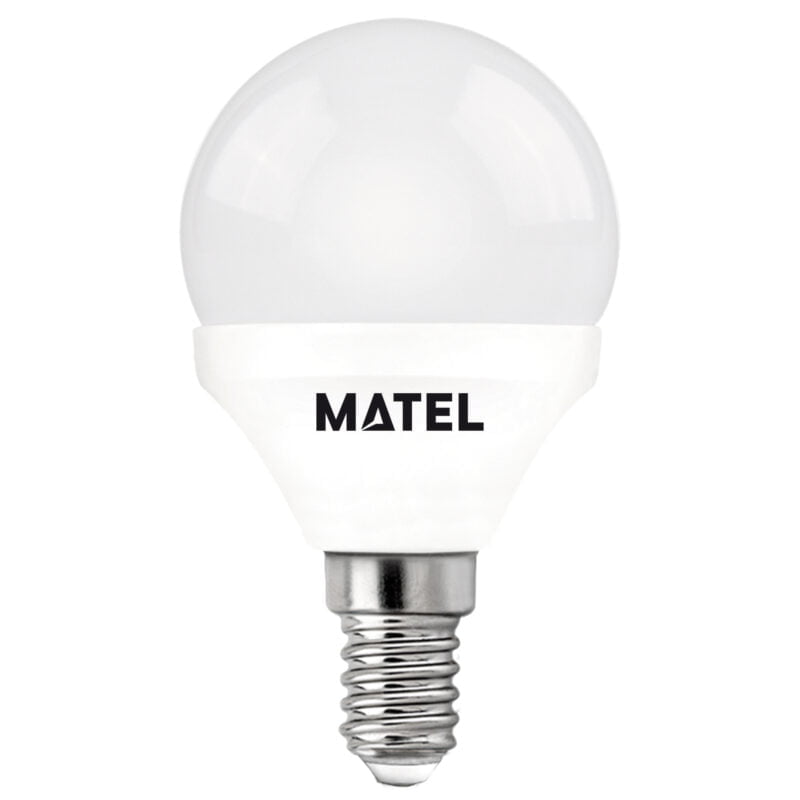 Bombilla LED MATEL esférica G45 E14 de 7W con cuerpo blanco y cubierta mate.
