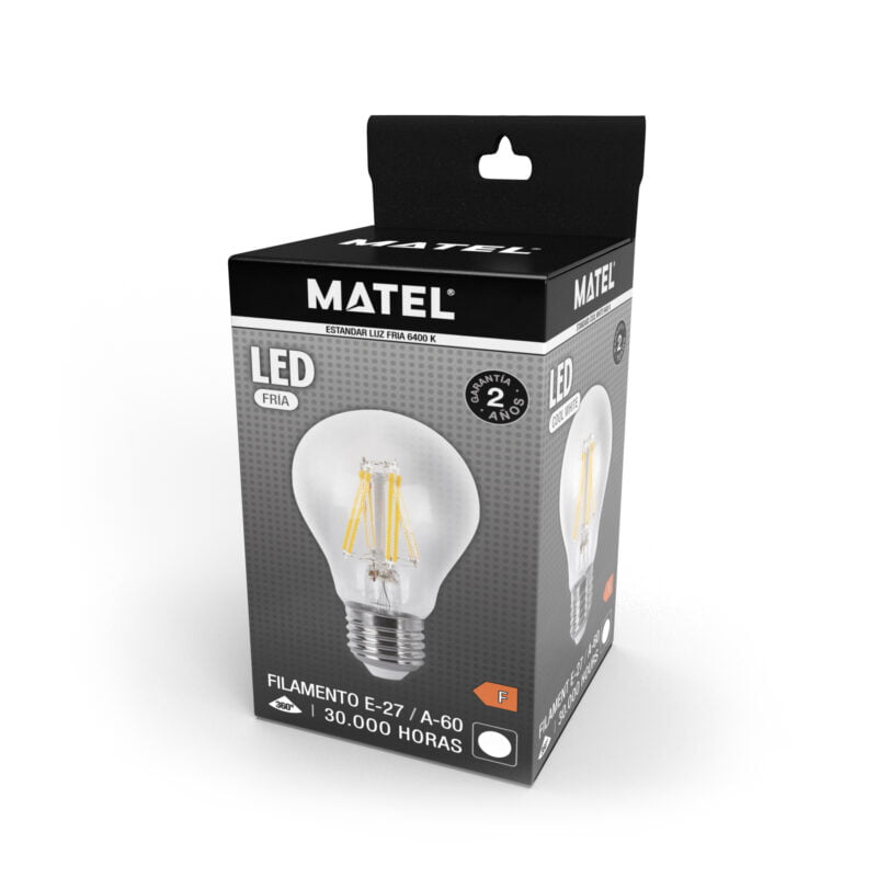 Bombilla LED Matel estándar filamento clara E27 A60 12W fría en caja