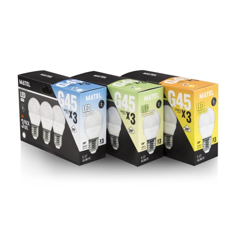 BOMBILLA LED MATEL ESFÉRICA E27 7W FRÍA (3UNIDADES) - Imagen 2