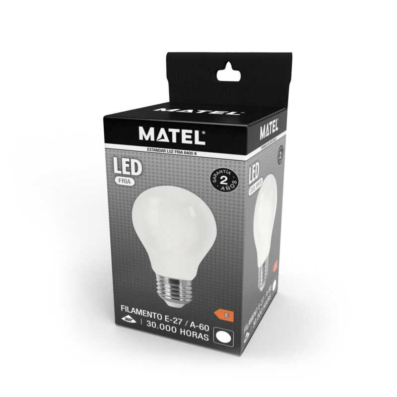 Bombilla LED Matel estandar filamento opal E27 A60 12W fría EN CAJA