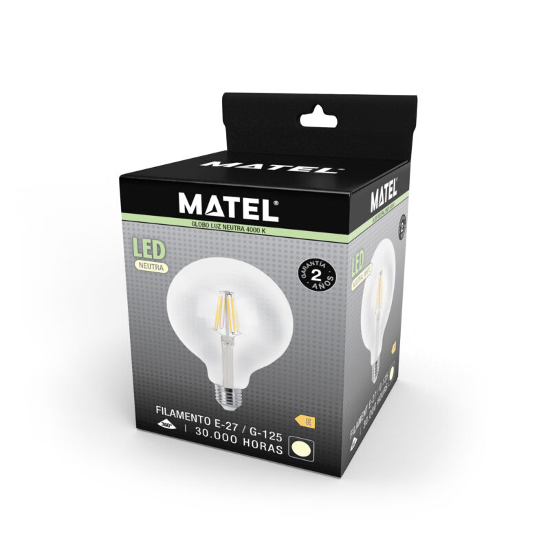Bombilla LED Matel globo filamento E27 12W neutra en caja