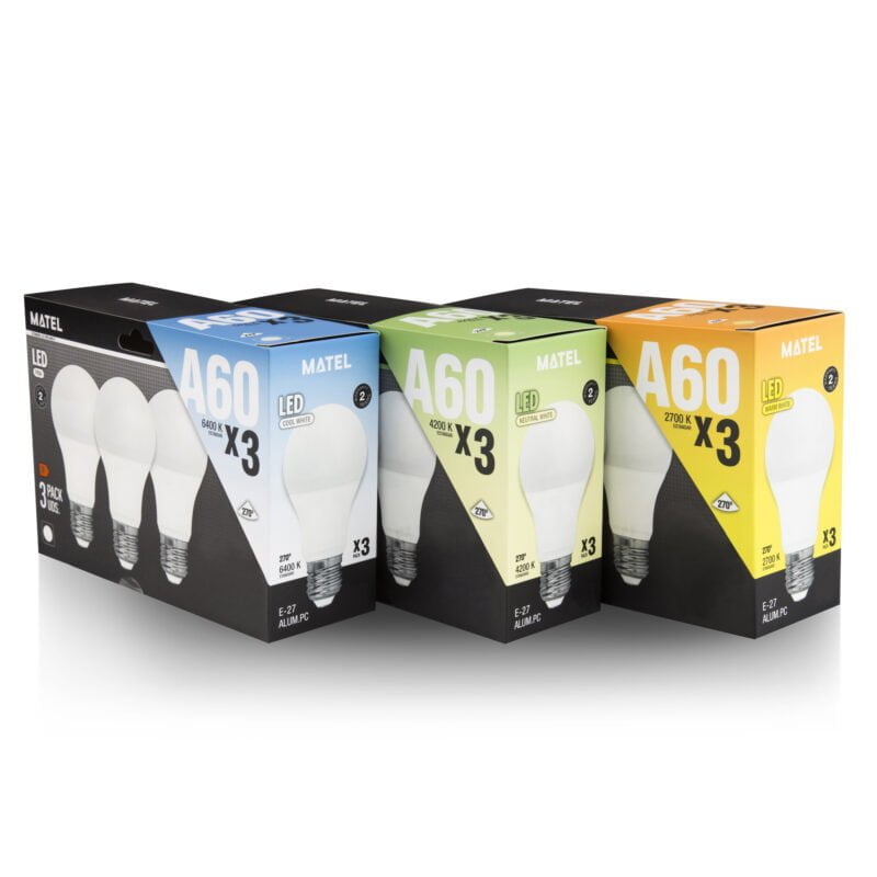 BOMBILLA LED MATEL ESTÁNDAR E27 15W FRÍA (3UDS) - Imagen 2